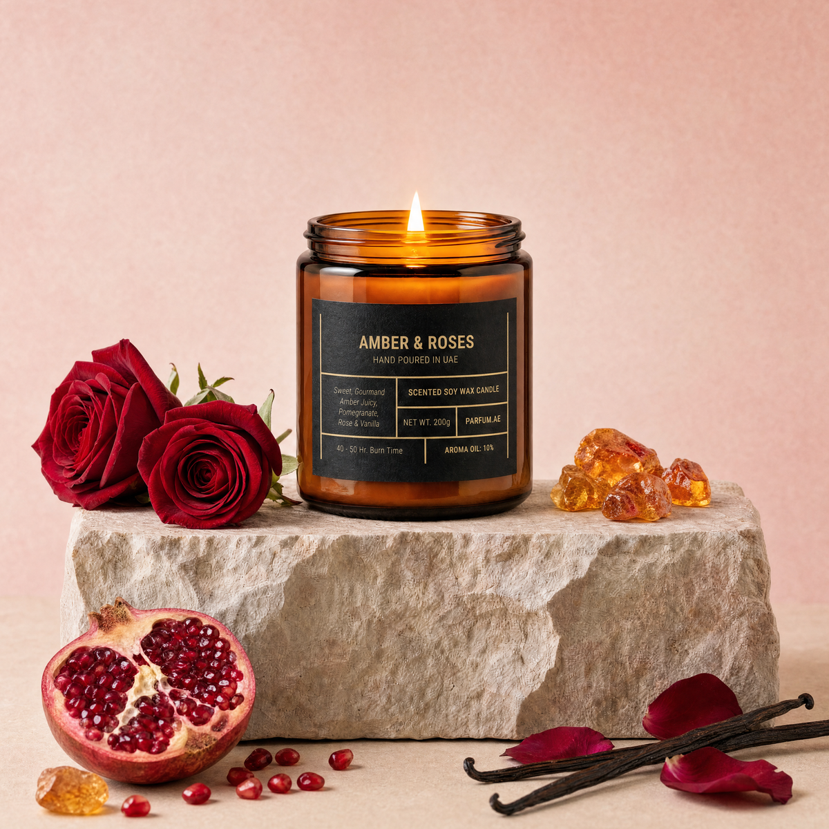 Amber & Roses Scented Soy Wax Candle